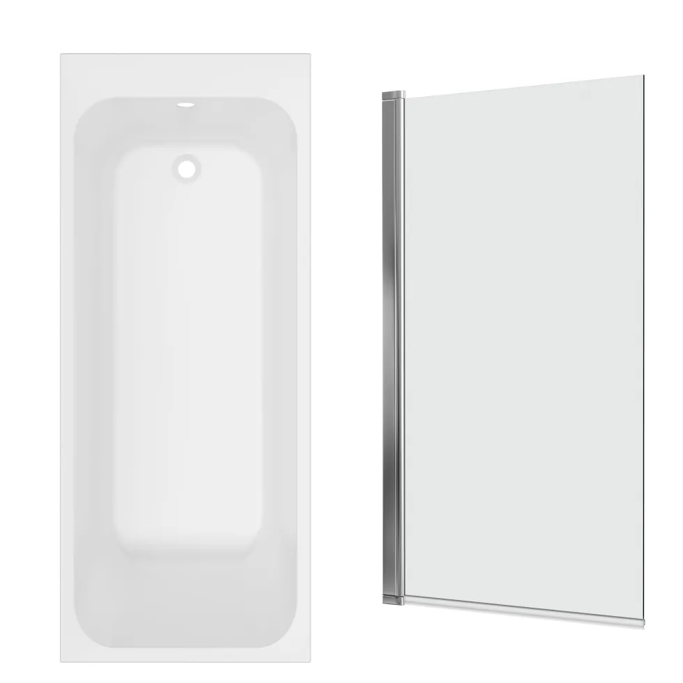 Armourcast Reinforced Slim Edge Single Ended Bath with Shower Screen - 1700mm