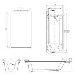 Armourcast Reinforced Slim Edge Single Ended Bath with Shower Screen - 1700mm