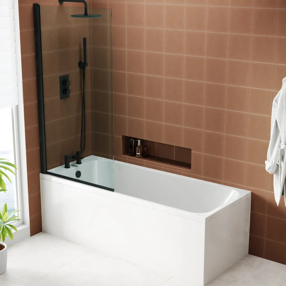 Armourcast Reinforced Slim Edge Single Ended Bath with Shower Screen - 1700mm