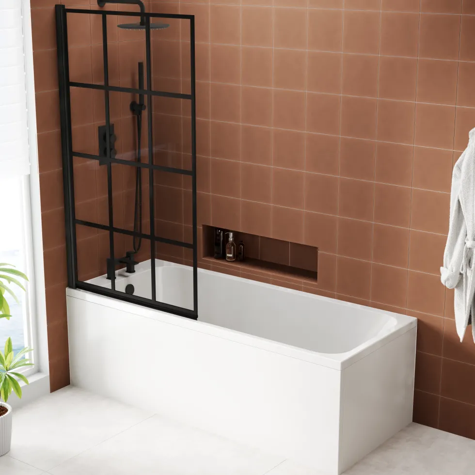 Armourcast Reinforced Slim Edge Single Ended Bath with Shower Screen - 1700mm