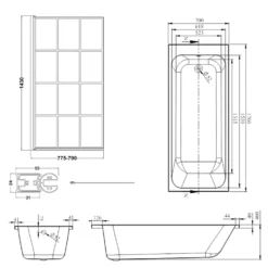 Armourcast Reinforced Slim Edge Single Ended Bath with Shower Screen - 1700mm