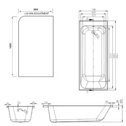 Armourcast Reinforced Slim Edge Single Ended Bath with Shower Screen - 1700mm
