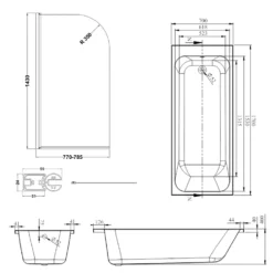 Armourcast Reinforced Slim Edge Single Ended Bath with Shower Screen - 1700mm
