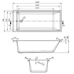 Armourcast Reinforced Slim Edge Square Single Ended Bath