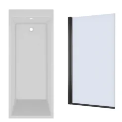 Armourcast Reinforced Slim Edge Square Single Ended Bath & Matt Black Shower Screen - 1700mm