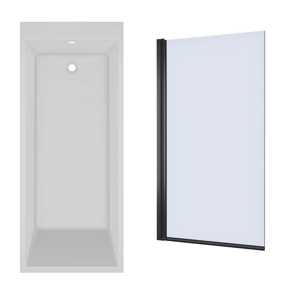 Armourcast Reinforced Slim Edge Square Single Ended Bath & Matt Black Shower Screen - 1700mm