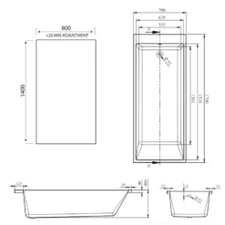 Armourcast Reinforced Slim Edge Square Single Ended Bath & Matt Black Shower Screen - 1700mm