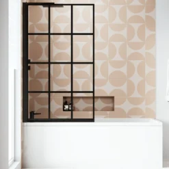 Armourcast Reinforced Slim Edge Square Single Ended Bath & Matt Black Shower Screen - 1700mm