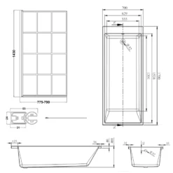 Armourcast Reinforced Slim Edge Square Single Ended Bath & Matt Black Shower Screen - 1700mm