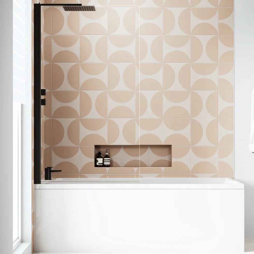 Armourcast Reinforced Slim Edge Square Single Ended Bath & Matt Black Shower Screen - 1700mm