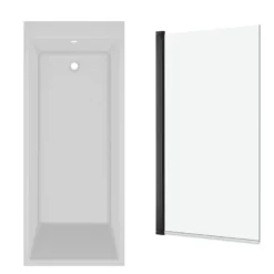Armourcast Reinforced Slim Edge Square Single Ended Bath & Matt Black Shower Screen - 1700mm