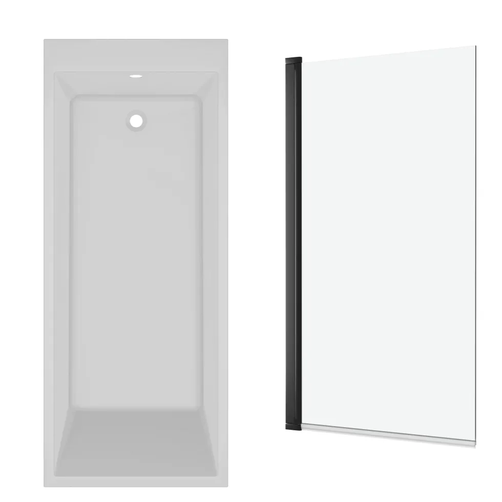 Armourcast Reinforced Slim Edge Square Single Ended Bath & Matt Black Shower Screen - 1700mm