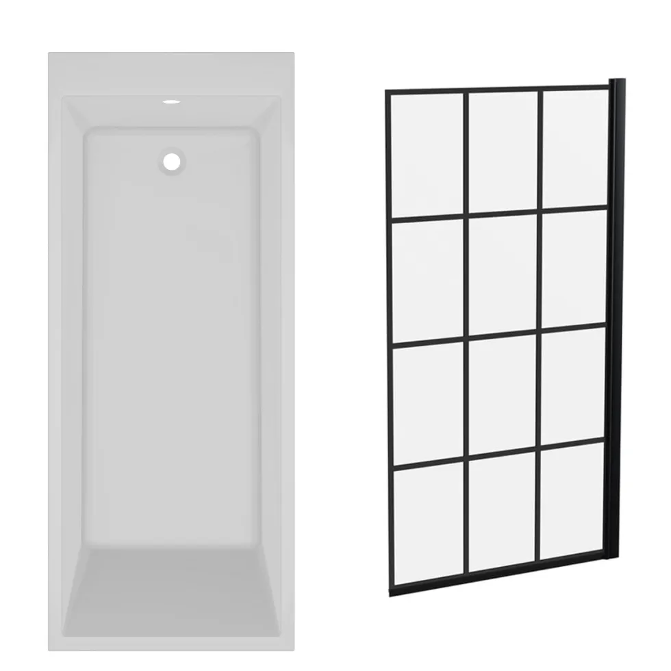 Armourcast Reinforced Slim Edge Square Single Ended Bath with Shower Screen - 1700mm