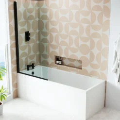 Armourcast Reinforced Slim Edge Square Single Ended Bath with Shower Screen - 1700mm