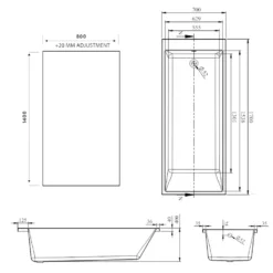 Armourcast Reinforced Slim Edge Square Single Ended Bath with Shower Screen - 1700mm