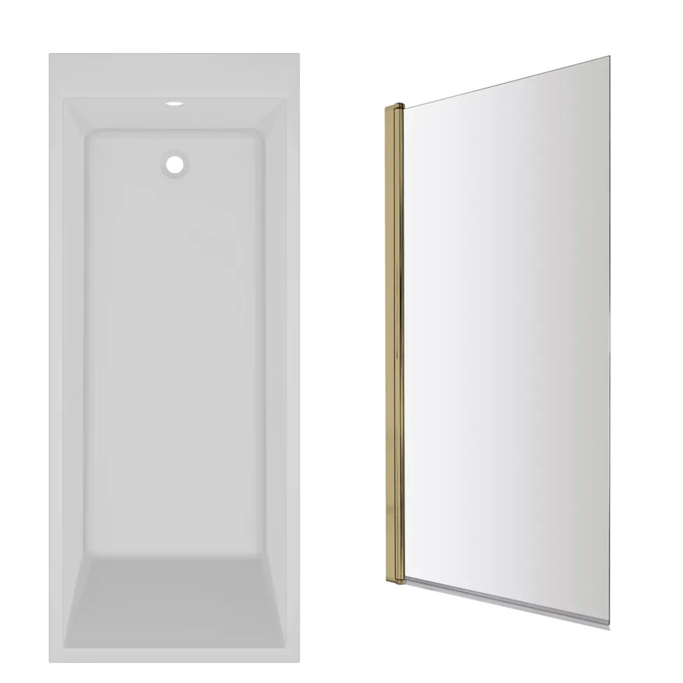 Armourcast Reinforced Slim Edge Square Single Ended Bath with Shower Screen - 1700mm