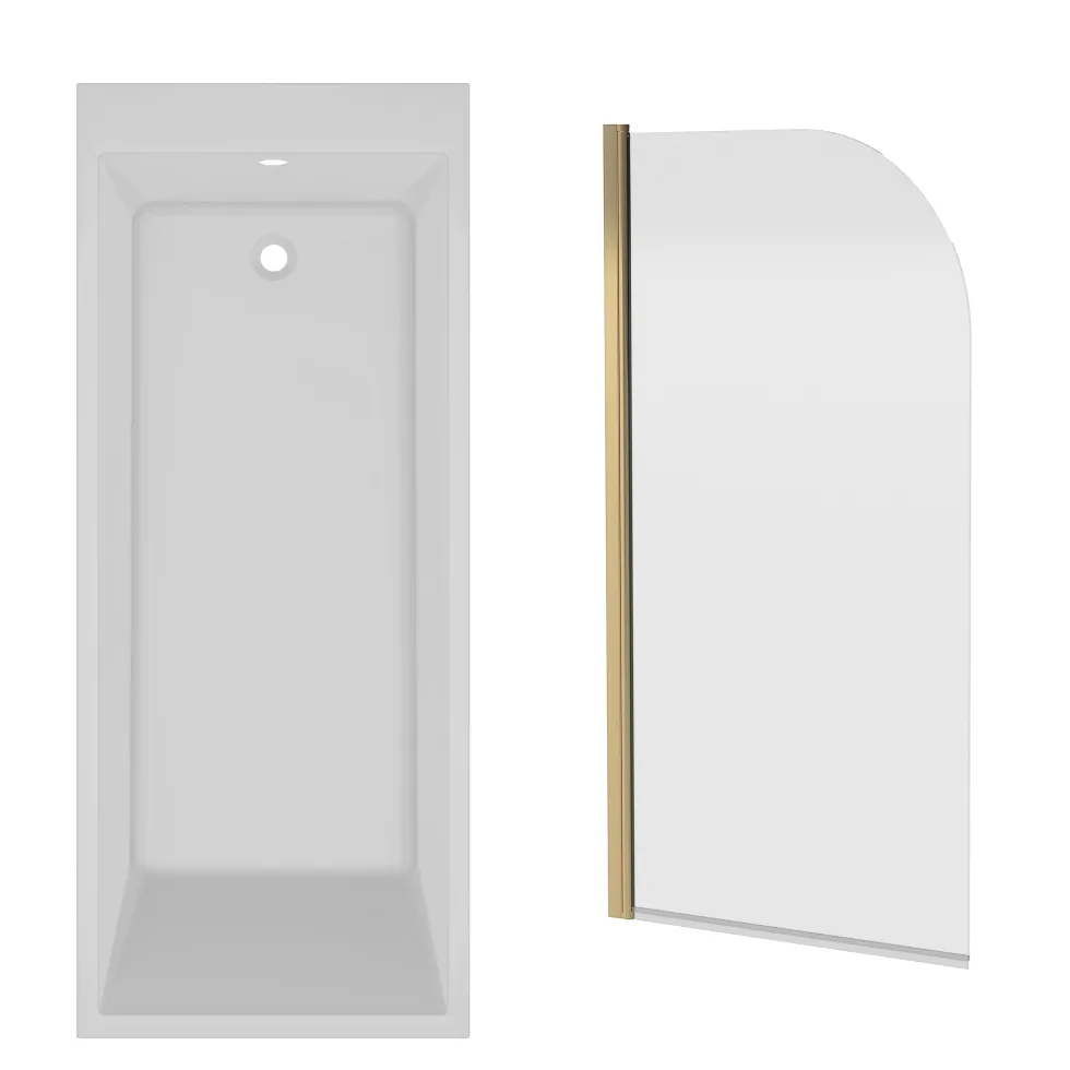 Armourcast Reinforced Slim Edge Square Single Ended Bath with Shower Screen - 1700mm