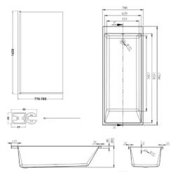 Armourcast Reinforced Slim Edge Square Single Ended Bath with Shower Screen - 1700mm