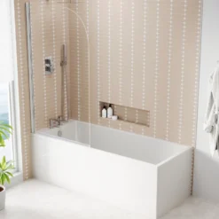 Armourcast Reinforced Slim Edge Square Single Ended Bath with Shower Screen - 1700mm