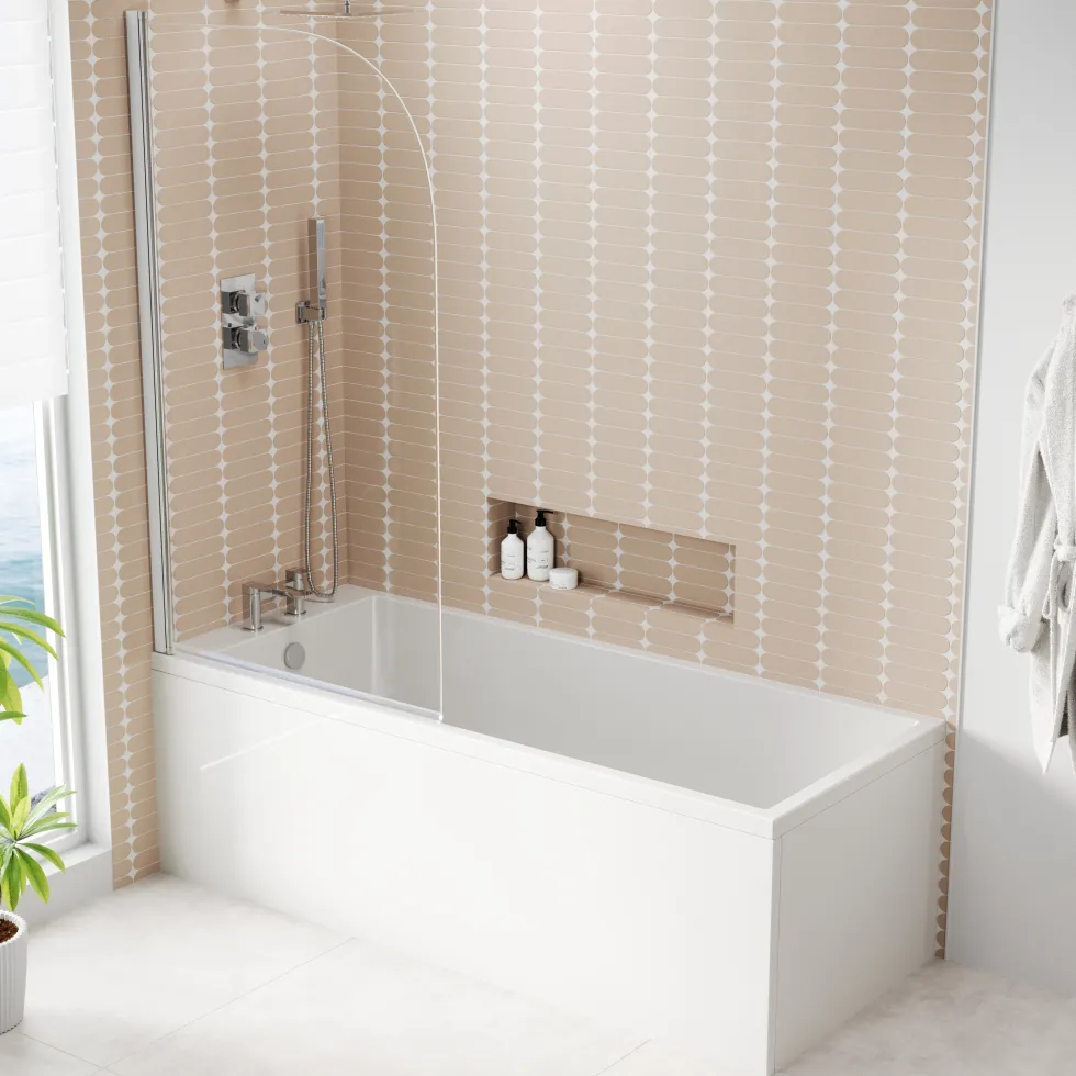 Armourcast Reinforced Slim Edge Square Single Ended Bath with Shower Screen - 1700mm