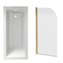 Armourcast Reinforced Straight Square Single Ended Bath & Brushed Brass Shower Screen