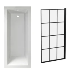 Armourcast Reinforced Straight Square Single Ended Bath & Matt Black Shower Screen