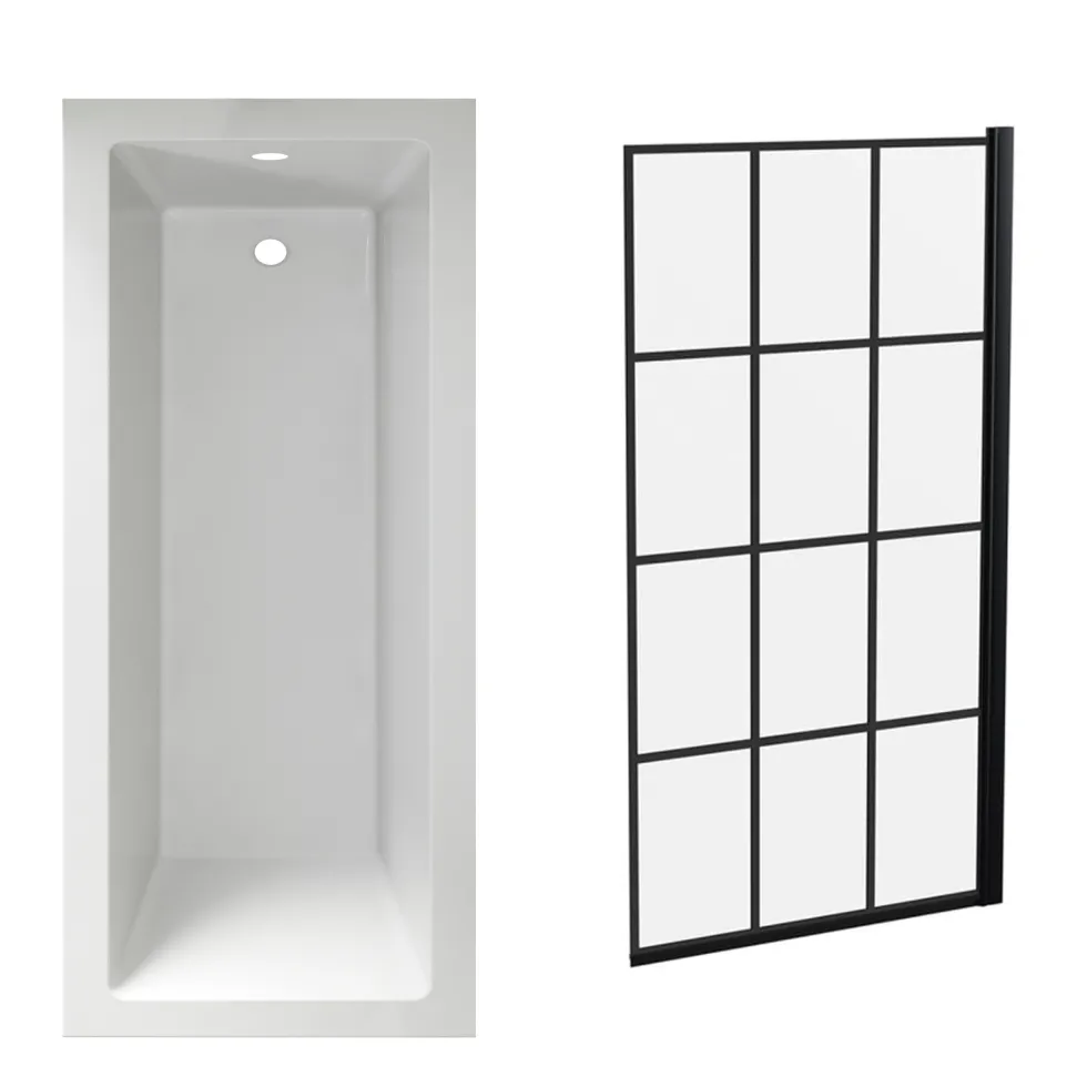 Armourcast Reinforced Straight Square Single Ended Bath & Matt Black Shower Screen