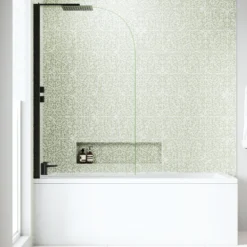Armourcast Reinforced Straight Square Single Ended Bath & Matt Black Shower Screen