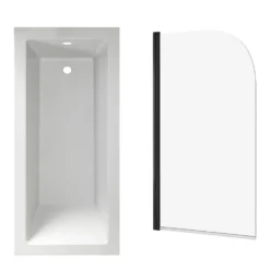 Armourcast Reinforced Straight Square Single Ended Bath & Matt Black Shower Screen