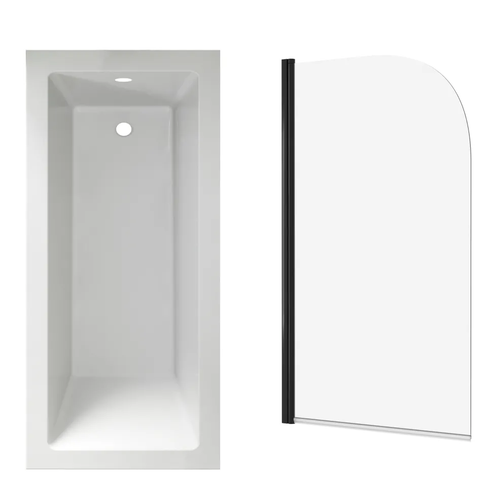 Armourcast Reinforced Straight Square Single Ended Bath & Matt Black Shower Screen