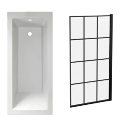 Armourcast Reinforced Straight Square Single Ended Bath & Matt Black Shower Screen