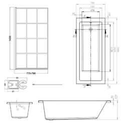 Armourcast Reinforced Straight Square Single Ended Bath & Matt Black Shower Screen