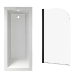 Armourcast Reinforced Straight Square Single Ended Bath & Matt Black Shower Screen