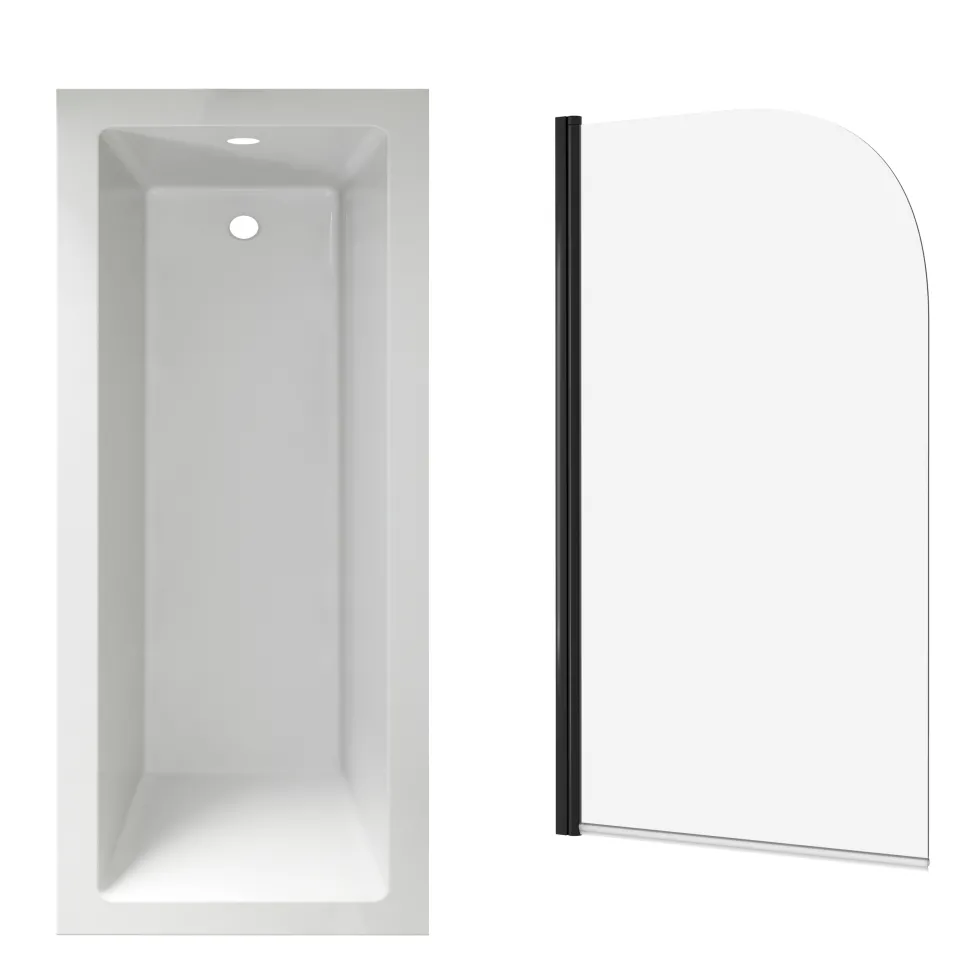 Armourcast Reinforced Straight Square Single Ended Bath & Matt Black Shower Screen