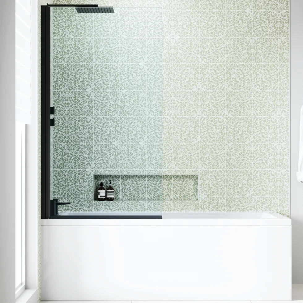 Armourcast Reinforced Straight Square Single Ended Bath & Matt Black Shower Screen