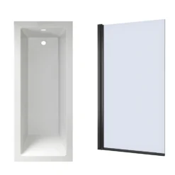 Armourcast Reinforced Straight Square Single Ended Bath & Matt Black Shower Screen