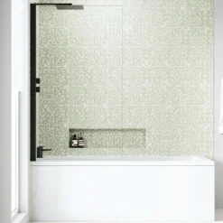 Armourcast Reinforced Straight Square Single Ended Bath & Matt Black Shower Screen