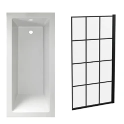 Armourcast Reinforced Straight Square Single Ended Bath & Matt Black Shower Screen