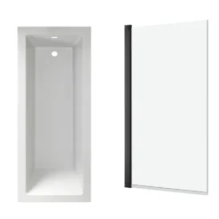 Armourcast Reinforced Straight Square Single Ended Bath & Matt Black Shower Screen