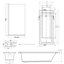 Armourcast Reinforced Straight Square Single Ended Bath & Matt Black Shower Screen