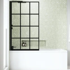 Armourcast Reinforced Straight Square Single Ended Bath & Matt Black Shower Screen