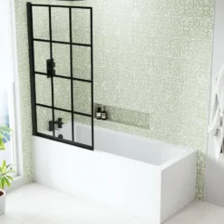 Armourcast Reinforced Straight Square Single Ended Bath & Matt Black Shower Screen