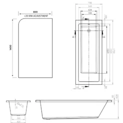 Armourcast Reinforced Straight Square Single Ended Bath with Shower Screen