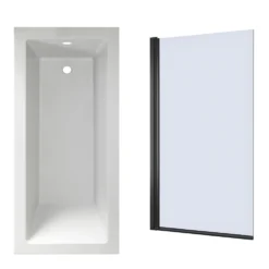 Armourcast Reinforced Straight Square Single Ended Bath with Shower Screen