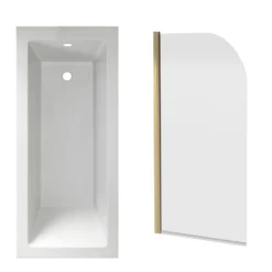 Armourcast Reinforced Straight Square Single Ended Bath with Shower Screen