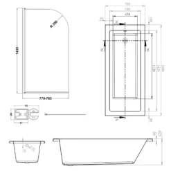 Armourcast Reinforced Straight Square Single Ended Bath with Shower Screen