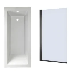 Armourcast Reinforced Straight Square Single Ended Bath with Shower Screen
