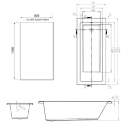 Armourcast Reinforced Straight Square Single Ended Bath with Shower Screen