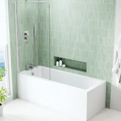 Armourcast Reinforced Straight Square Single Ended Bath with Shower Screen