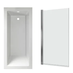Armourcast Reinforced Straight Square Single Ended Bath with Shower Screen